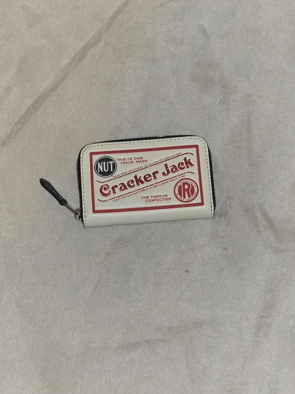 Coach White Cracker Jack Zip Card Case Wallet with Red Print